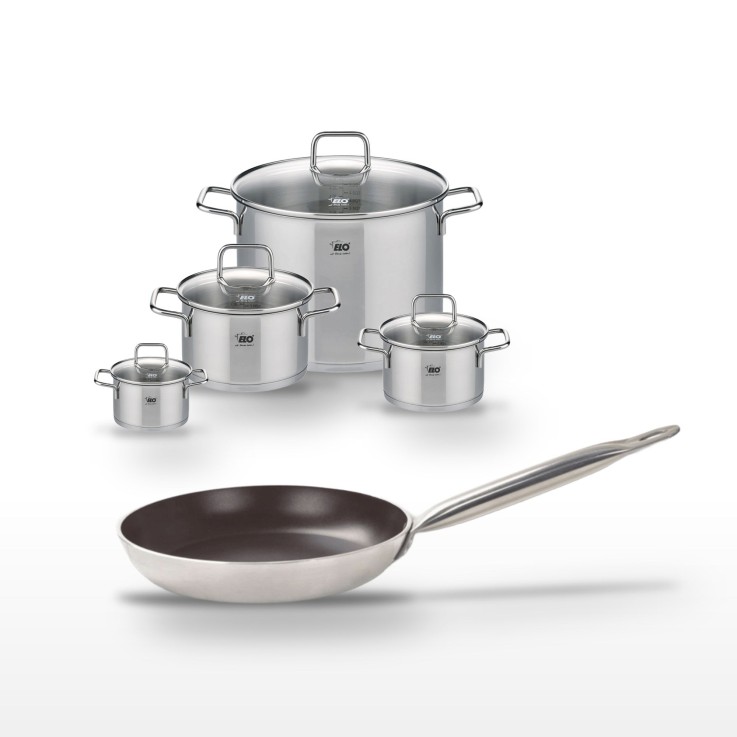 Lot Poêle 24cm avec revêtement céramique sans PFAS & 4 Faitouts 12/16/20/26 cm Elo Bistro Line Citrin