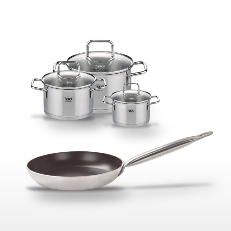 Lot Poêle 24 cm avec revêtement céramique sans PFAS & 3 Faitouts 12/16/20 cm Elo Bistro Line Citrin