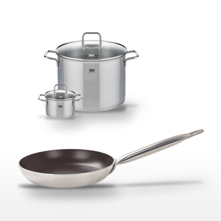 Lot Poêle 28 cm avec revêtement céramique sans PFAS & 2 Faitouts 14/26 cm Elo Bistro Line Citrin