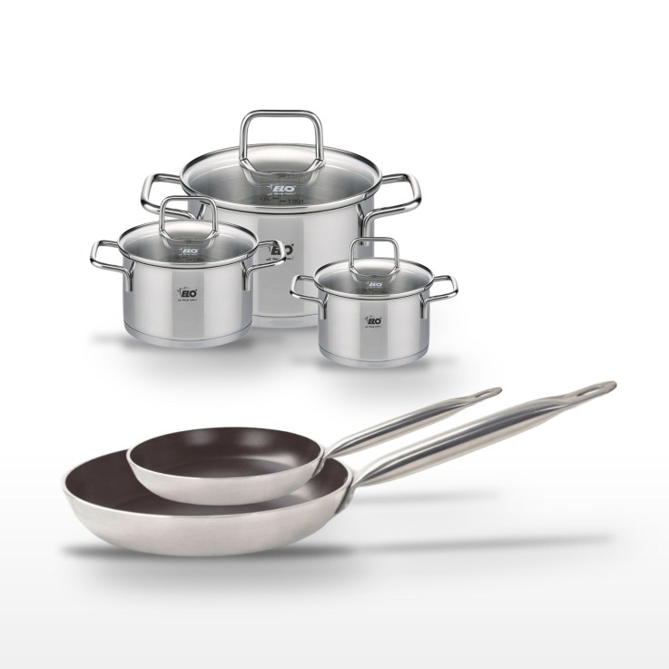 Lot Poêles 24/32 cm avec revêtement céramique sans PFAS et Faitouts 12/14/20 cm Elo Bistro Line Citrin