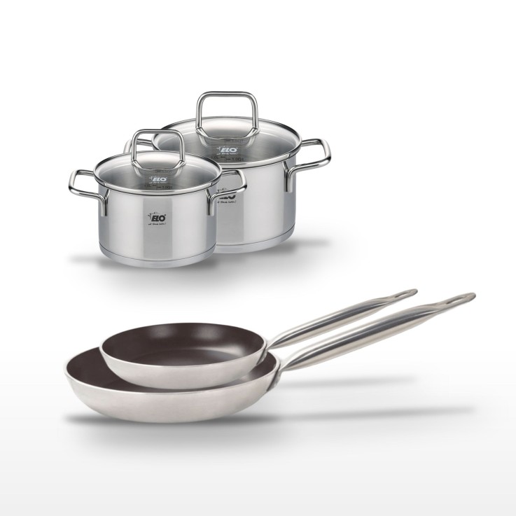 Lot 2 Poêles 24/28 cm avec revêtement céramique sans PFAS &  2 Faitouts 12/14 cm Elo Bistro Line Citrin