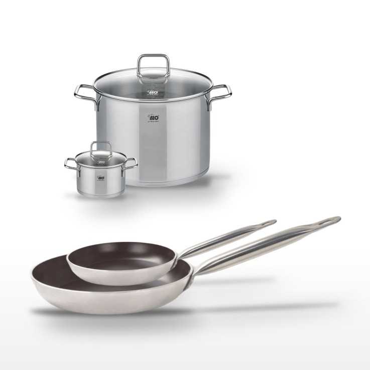 Lot de 2 Poêles 24/32cm avec revêtement céramique sans PFAS et 2 Faitouts 14/26cm Elo Bistro Line Citrin