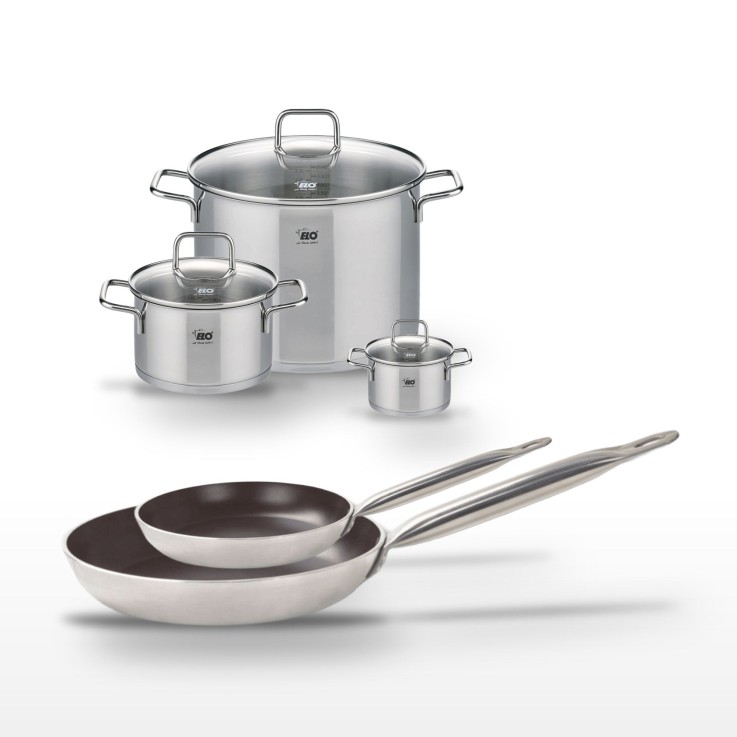 Lot Poêles 24/32 cm avec revêtement céramique sans PFAS & Faitouts 12/20/26 cm Elo Bistro Line Citrin