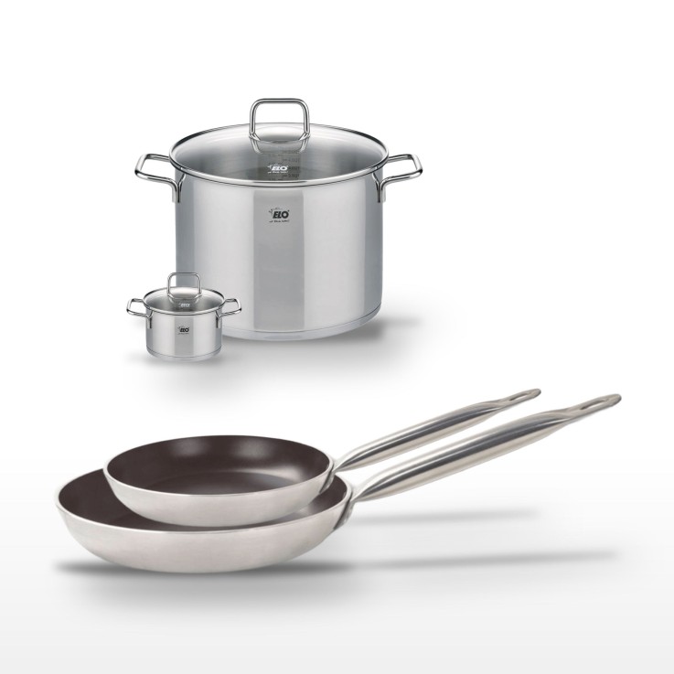 Lot Poêles 24/28 cm avec revêtement céramique sans PFAS & Faitouts 12/26 cm Elo Bistro Line Citrin