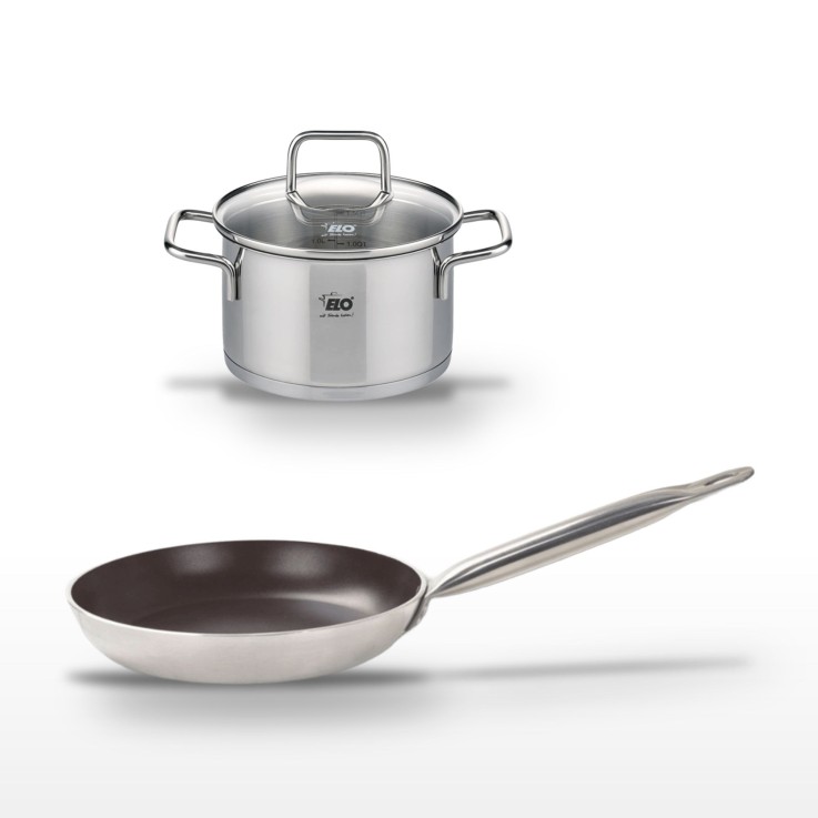 Lot Poêle 24 cm avec revêtement céramique sans PFAS et Faitout 12 cm Elo Bistro Line Citrin