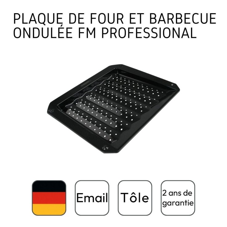 Ensemble de 2 Plaques ondulée et perforée pour four et barbecue en tôle 38 x 33 cm FM Professional Barbecue