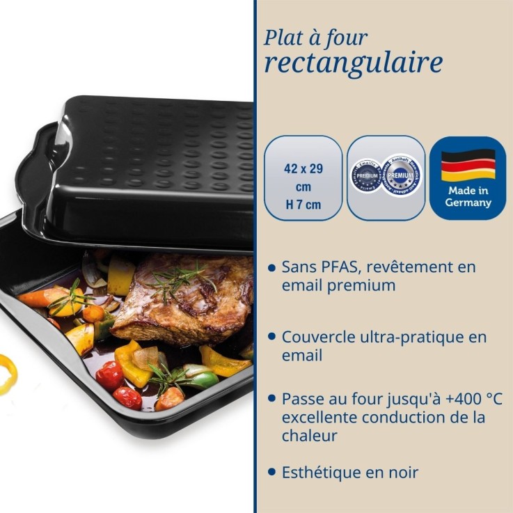 Ensemble de 2 Plats à four avec couvercle en acier émaillé 42 x 34 cm Dr. Oetker Back-Idee Kreativ
