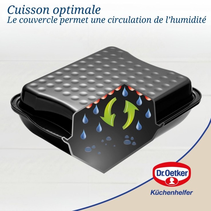 Ensemble de 2 Plats à four avec couvercle en acier émaillé 42 x 34 cm Dr. Oetker Back-Idee Kreativ