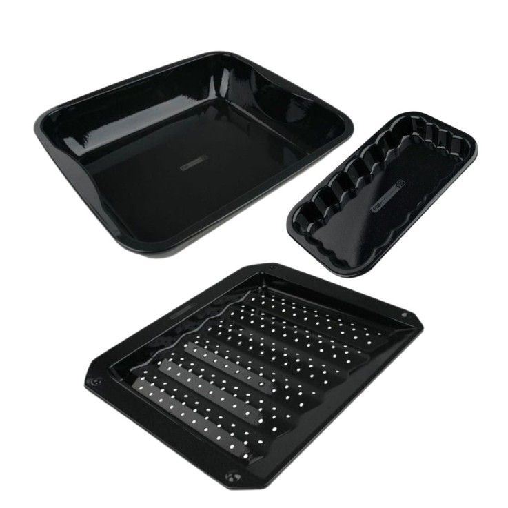 Lot de 3 plats de cuisson en acier émaillé 40 x 34 cm, 21 x 12 cm, 28 x 33 cm FM Professional Barbecue