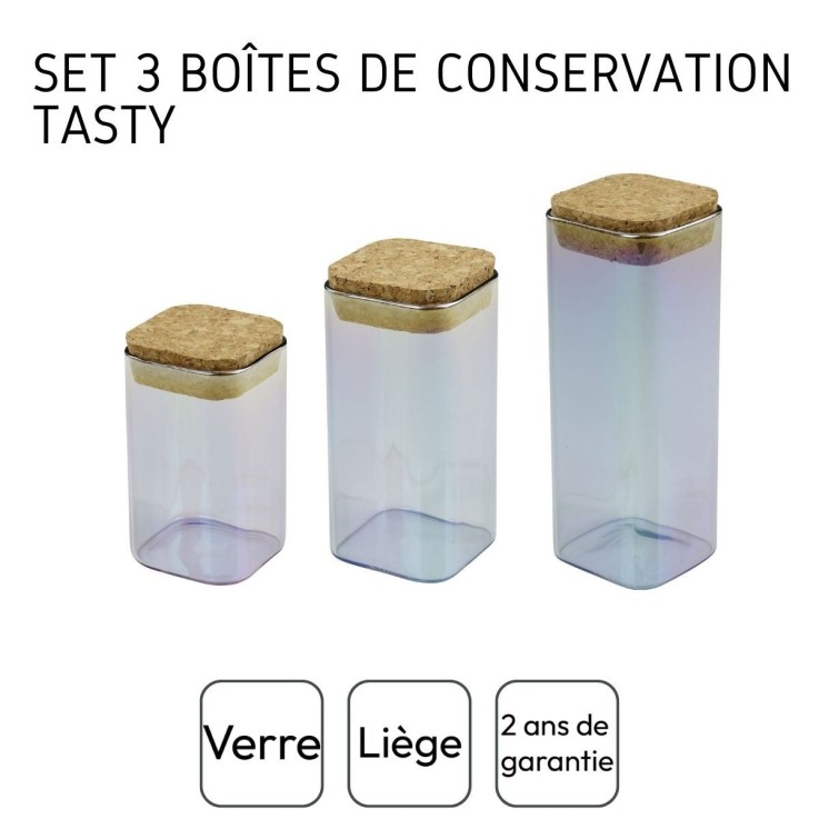 Set de 3 boîtes de conservation en verre avec couvercle 280 ml + 330 ml + 450 ml Tasty Green