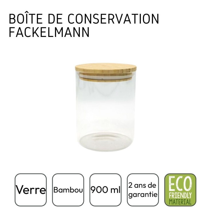 Boîte de conservation en verre 0,9L avec couvercle en Bambou Fackelmann Nature
