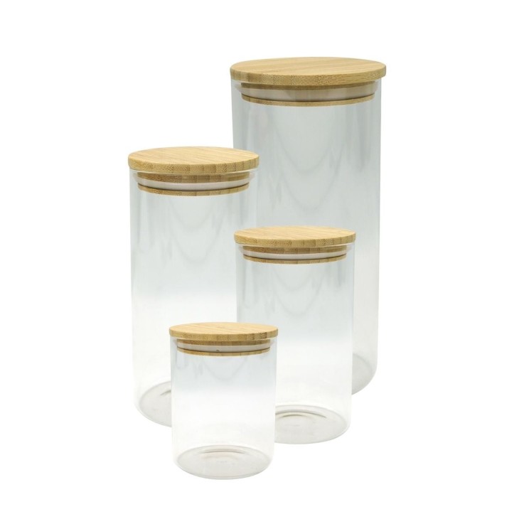 Set de 4 boîtes de conservation en verre avec couvercle en Bambou Fackelmann Nature