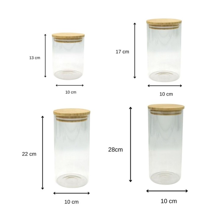 Set de 4 boîtes de conservation en verre avec couvercle en Bambou Fackelmann Nature