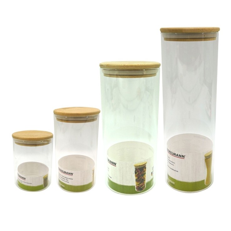 Set de 4 boîtes de conservation en verre avec couvercle en Bambou Fackelmann Nature