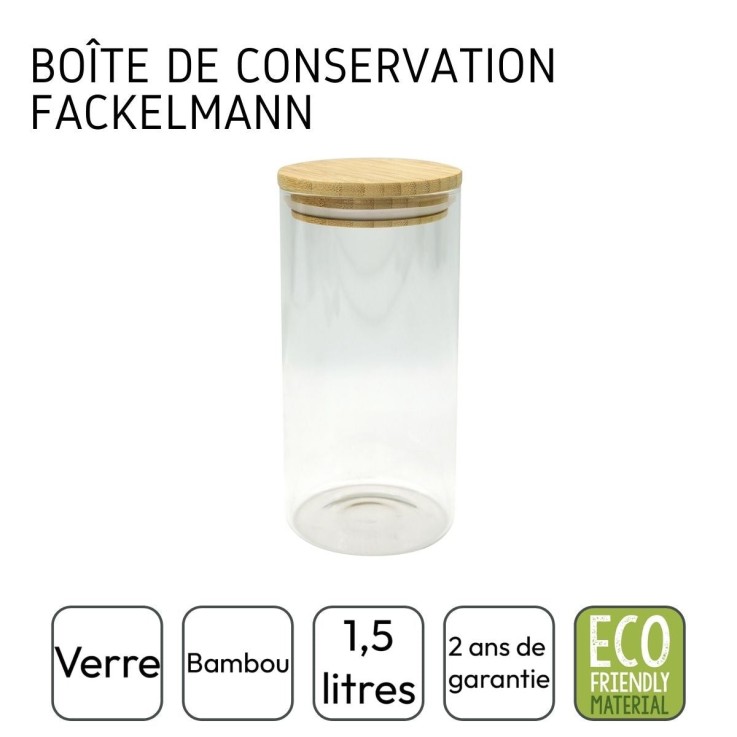 Boîte de conservation en verre 1,5L avec couvercle en Bambou Fackelmann Nature