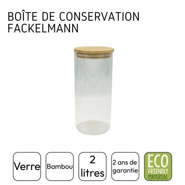 Boite de conservation en verre 2 litres avec couvercle en Bambou Fackelmann Nature