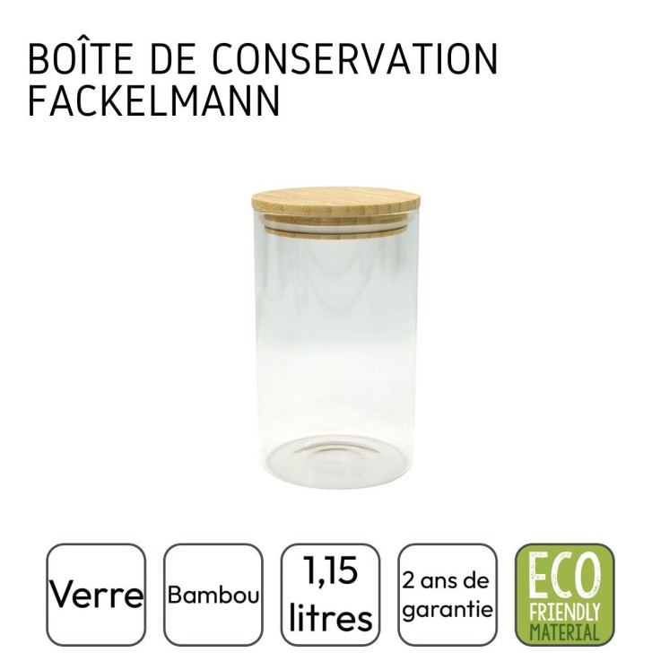 Boîte de conservation en verre 1,15L avec couvercle en Bambou Fackelmann Nature