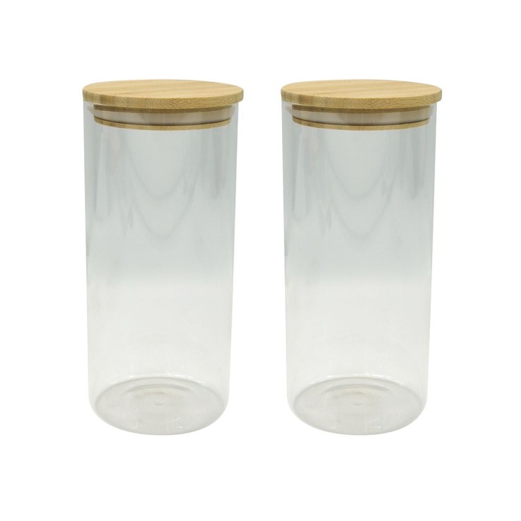Ensemble de 2 Boites de conservation en verre 2 litres avec couvercle en Bambou Fackelmann Eco Friendly