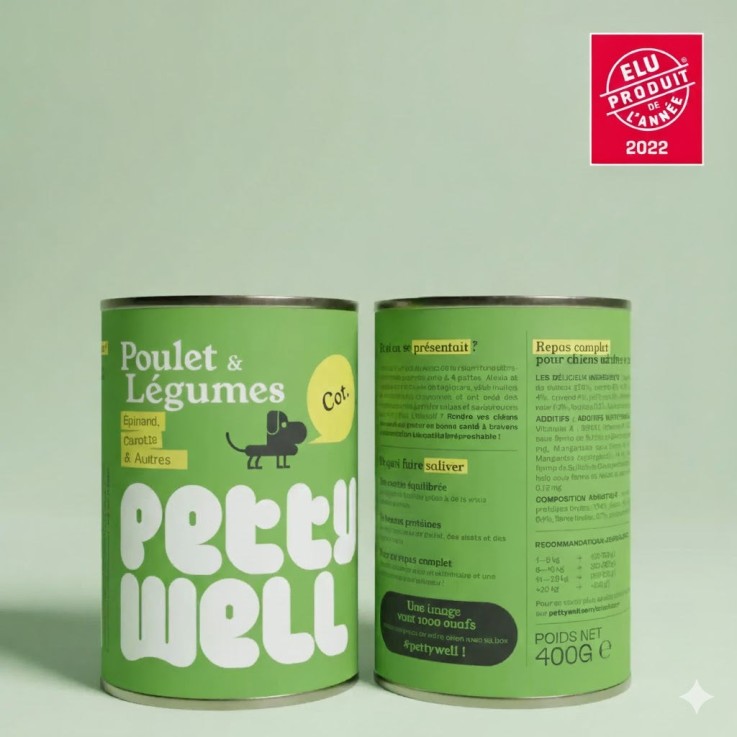 Petty Well - Pâtées Sans Céréales Poulet & Carottes pour Chien 400g