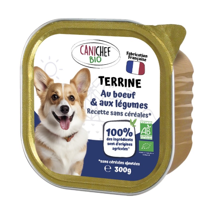 Canichef - Terrines Sans Céréales Bio Boeuf & Légumes pour Chien 300g