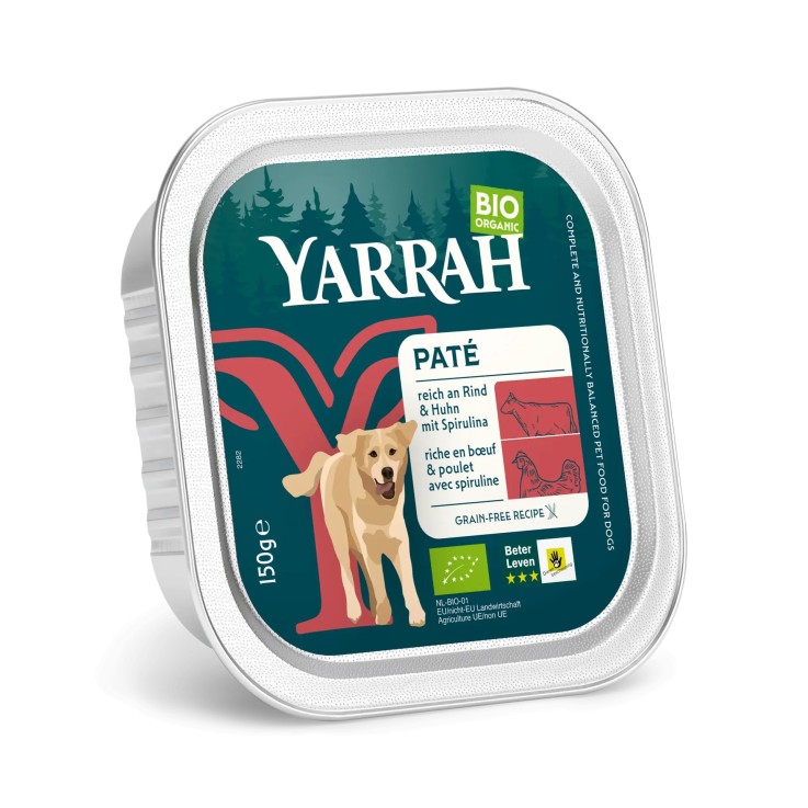 Yarrah - Pâtées Bio Sans Céréales Bœuf & Poulet pour Chien 150g