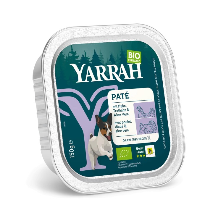 Yarrah - Pâtées Bio Sans Céréales Poulet & Dinde pour Chien 150g