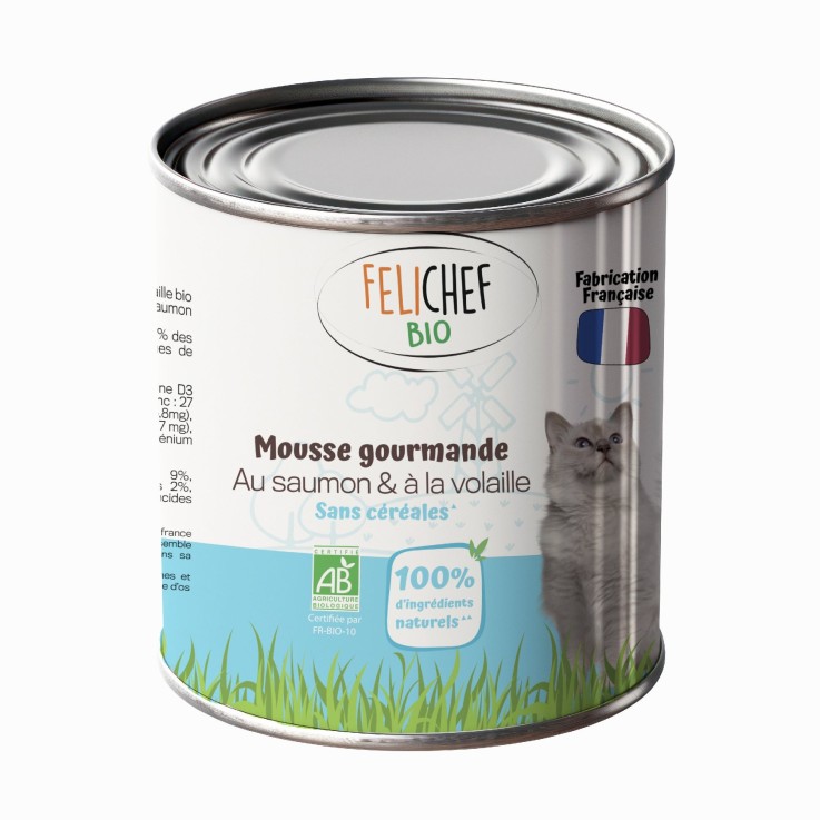 Felichef - Mousse Bio Sans Céréales au Saumon pour Chat 400g