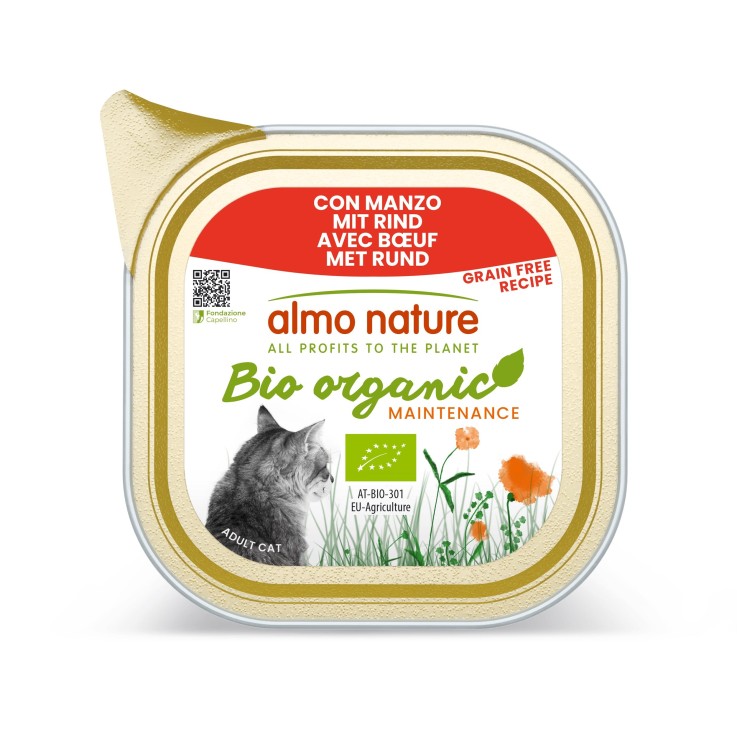 Almo Nature - Barquettes Sans Céréales Bio Organic pour Chat au Bœuf 85g