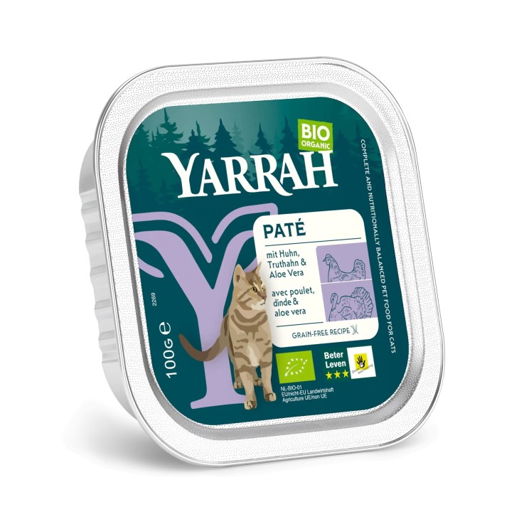 Yarrah - Pâtées Bio Sans Céréales Poulet & Dinde pour Chat 100g