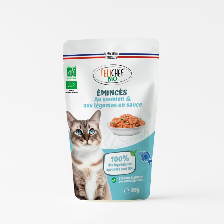 Felichef - Emincés Bio Saumon & Légumes pour Chat 85g