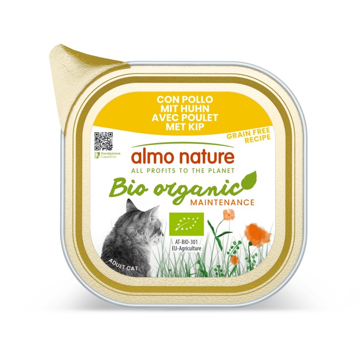 Almo Nature - Barquettes Sans Céréales Bio Organic pour Chat au Poulet 85g