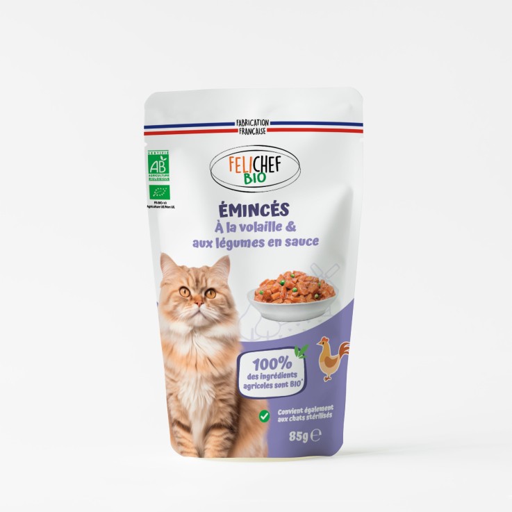 Felichef - Emincés Bio Volaille & Légumes pour Chat 85g