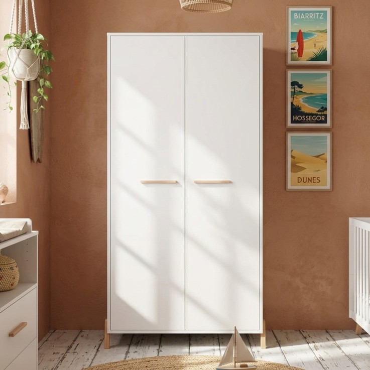 Armoire bébé 2 portes sur pieds en bois blanc