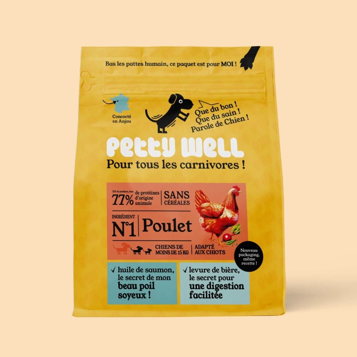 Petty Well - Croquettes Sans Céréales Poulet & Légumes pour Chien de Petite et Moyenne Taille