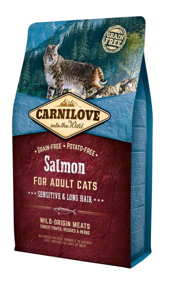 Carnilove - Croquettes Sans Céréales Saumon pour Chat Digestion Sensible & Poils Longs