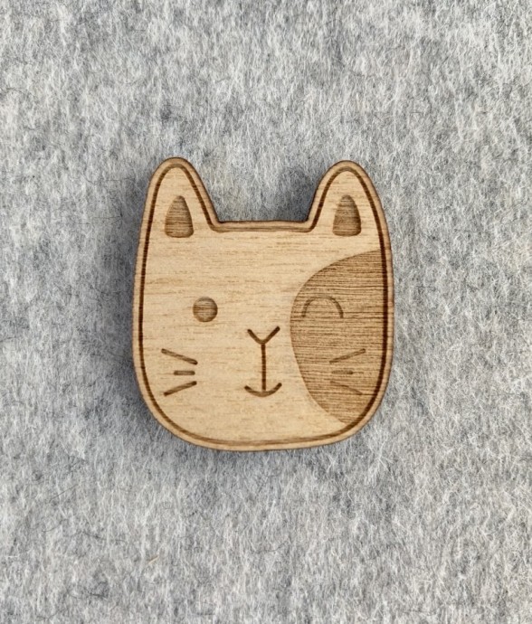 Broche en bois - Chat aux...
