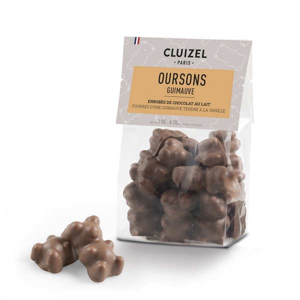 Sachet d'oursons guimauve enrobés de chocolat au lait Cluizel - Sachet de 135g