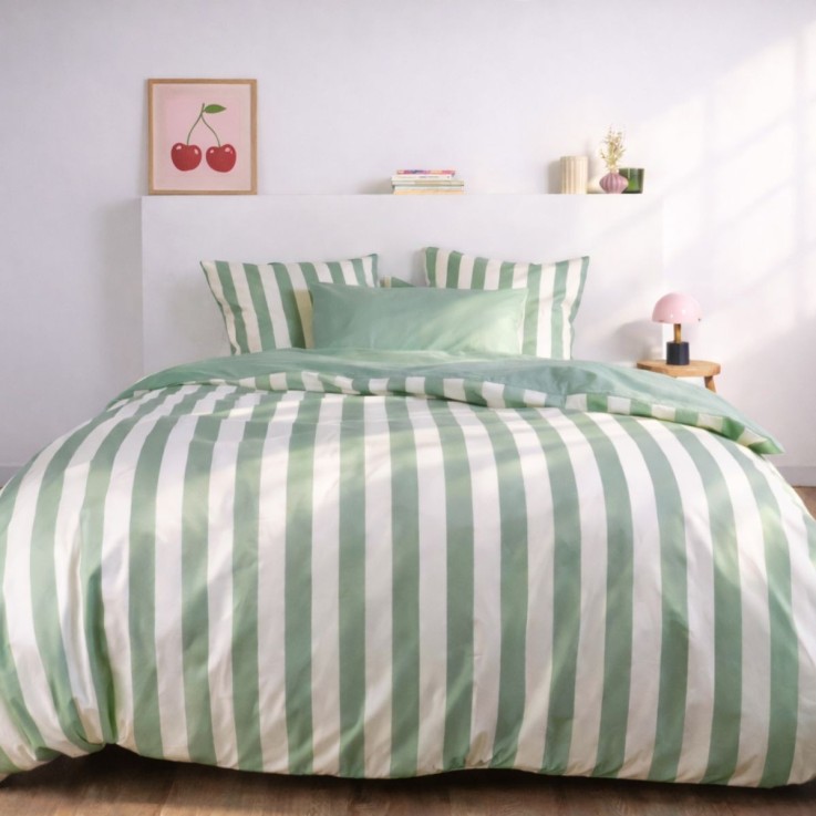 Lot de 2 taies d’oreiller imprimées en percale de coton bio, LA LARGE RAYURE