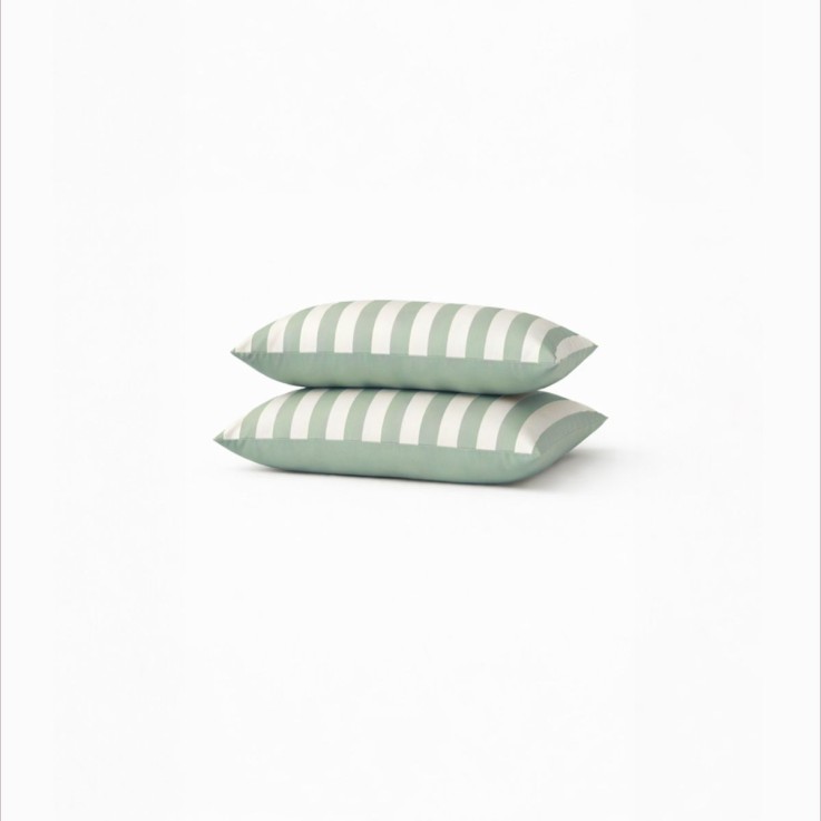 Lot de 2 taies d’oreiller imprimées en percale de coton bio, LA LARGE RAYURE