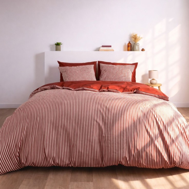 Lot de 2 taies d’oreiller imprimées en percale de coton bio, LA FINE RAYURE