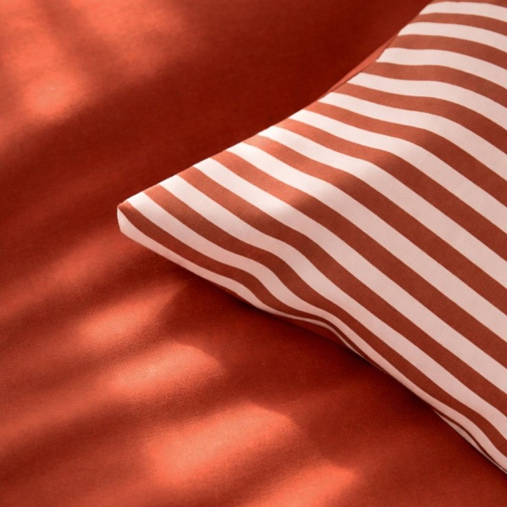 Lot de 2 taies d’oreiller imprimées en percale de coton bio, LA FINE RAYURE