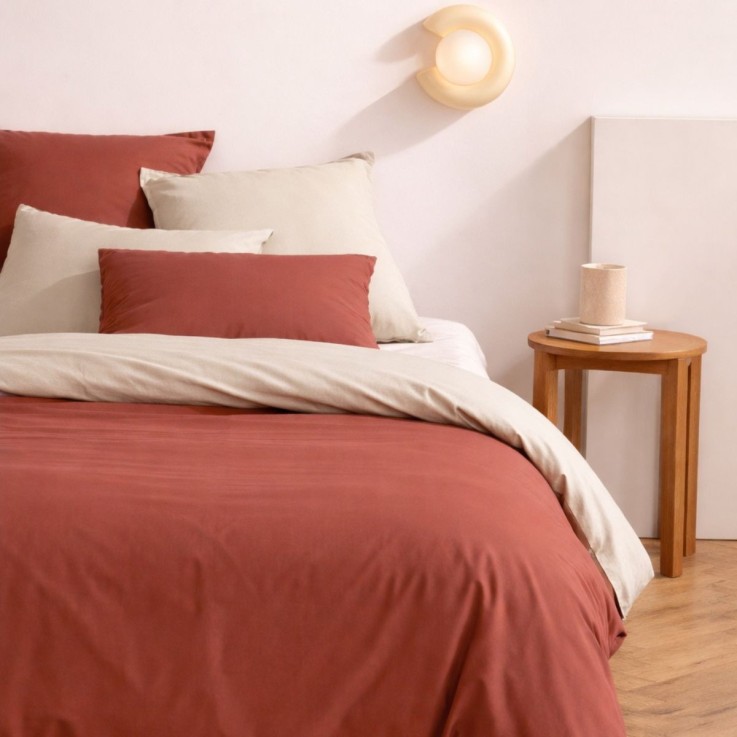 Parure de lit bicolore en coton, taies carrées, LES BICOLORES