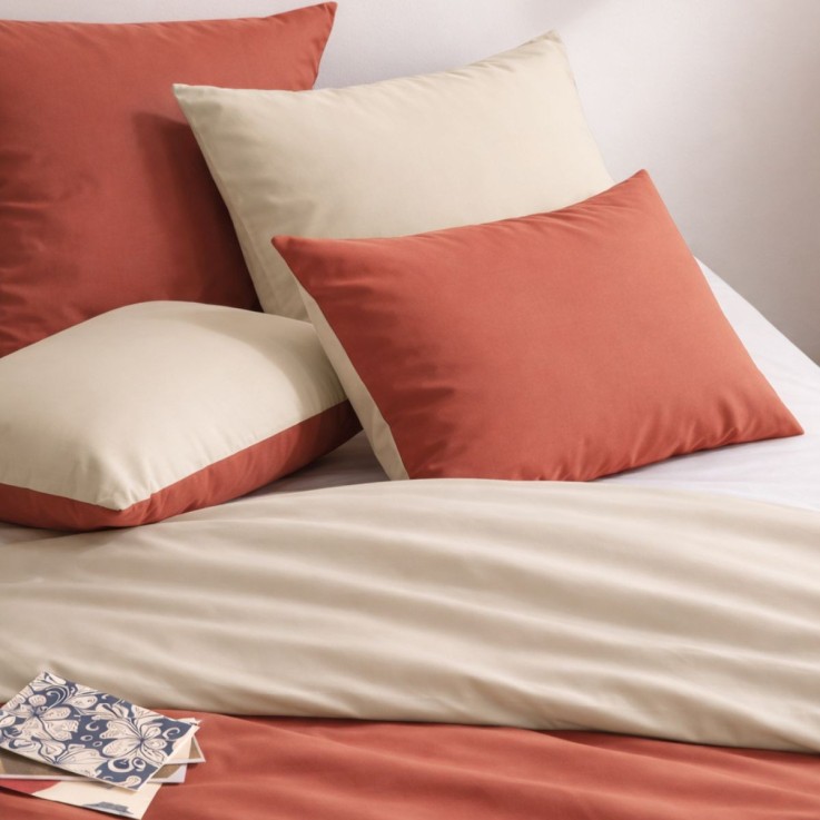 Parure de lit bicolore en coton, taies carrées, LES BICOLORES