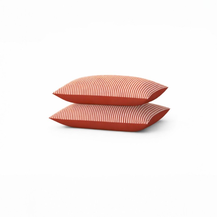 Lot de 2 taies d’oreiller imprimées en percale de coton bio, LA FINE RAYURE