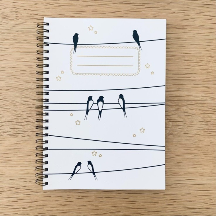 Carnet en papier A5 - Lignes spirales - Les hirondelles sur le fil