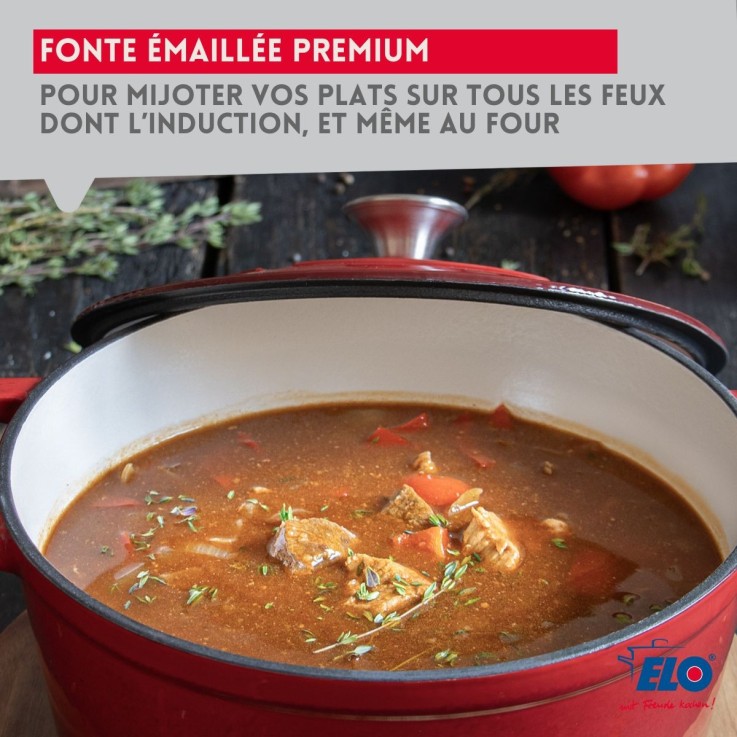 Cocotte en fonte émaillée basse 28 cm rouge cerise 3L Elo