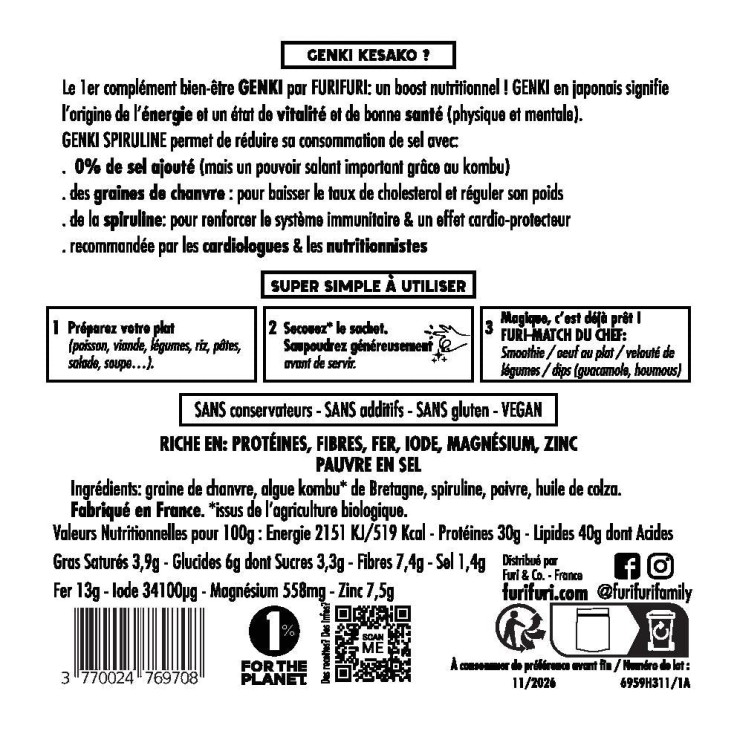 ECO-RECHARGE GENKI SPIRULINE DUO - Complément bien-être - Graine de chanvre & spiruline