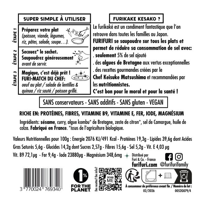 ECO-RECHARGE FURIKAKE CURRY DOUX DUO - Alternative au sel - Condiment sésame & algues