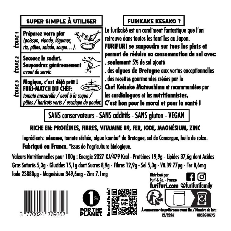 ECO-RECHARGE FURIKAKE TOMATE DUO - Alternative au sel - Condiment sésame & algues