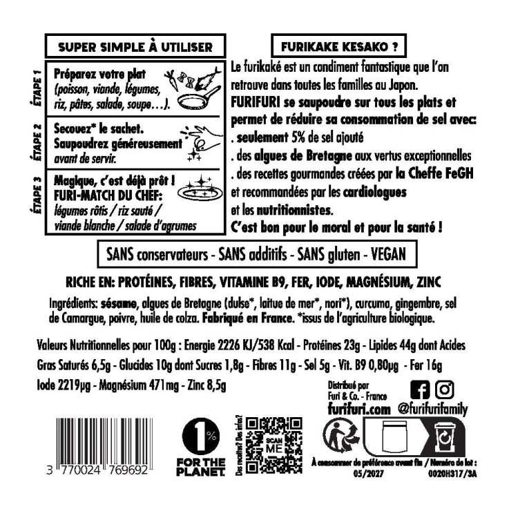 ECO-RECHARGE FURIKAKE CURCUMA DUO - Alternative au sel - Condiment sésame & algues